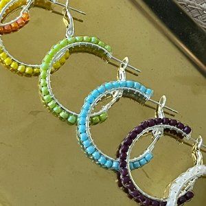 Stitched Beaded Earring, Boho Chic Beaded Hoop Earring